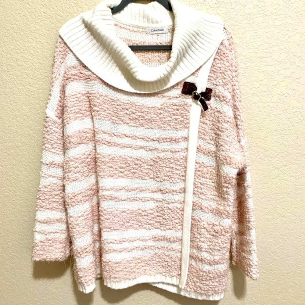 Calvin Klein pink sweater Women long sleeve cowl neckline knit sweater size S/M